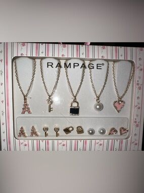 Rampage Gold-Tone Necklace & Earring Set with Pink and Black Accents
